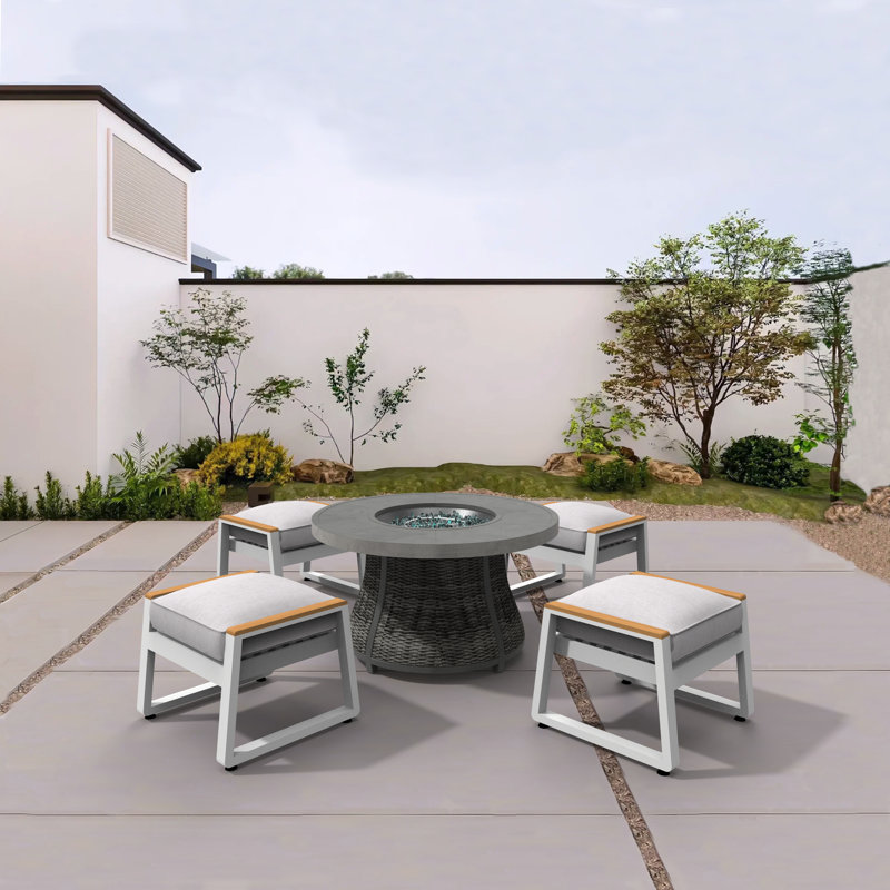 Kimm 4 - Person Patio Conversation Set with Cushions, Gray/White