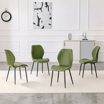 4 ensembles de chaises de salle à manger en polyuréthane vert olive rétro avec un coussin spacieux et confortable. Plusieurs couleurs disponibles, avec des pieds en métal noir et des pieds réglables, convenant à la salle à manger, au bureau et au bureau, etc.