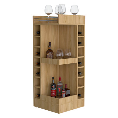 Lamer Corner Bar Cabinet with Wine Rack and Open Shelf, by Ebern Designs