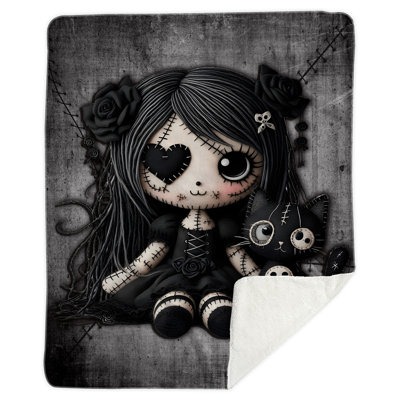 Little Stitch Ups Rag Doll And Her Cat Beach Medium Sherpa Blanket