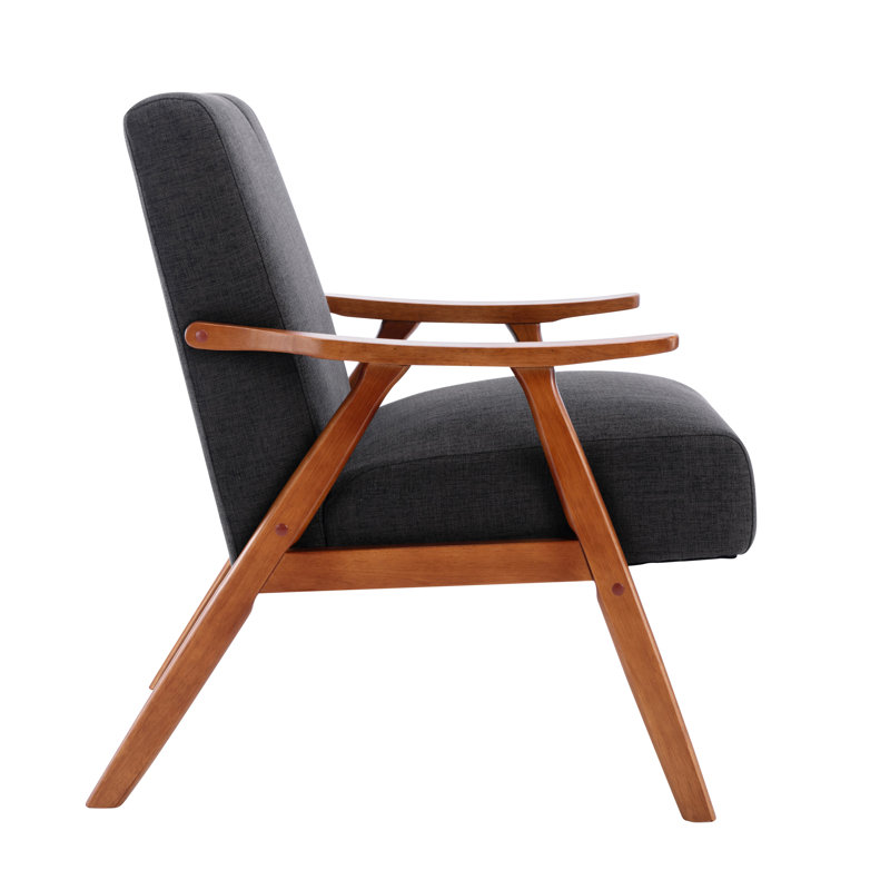 Chaise d'appoint rembourrée en tissu avec pieds en bois d'hévéa Ammanda, Mélange de polyester gris foncé