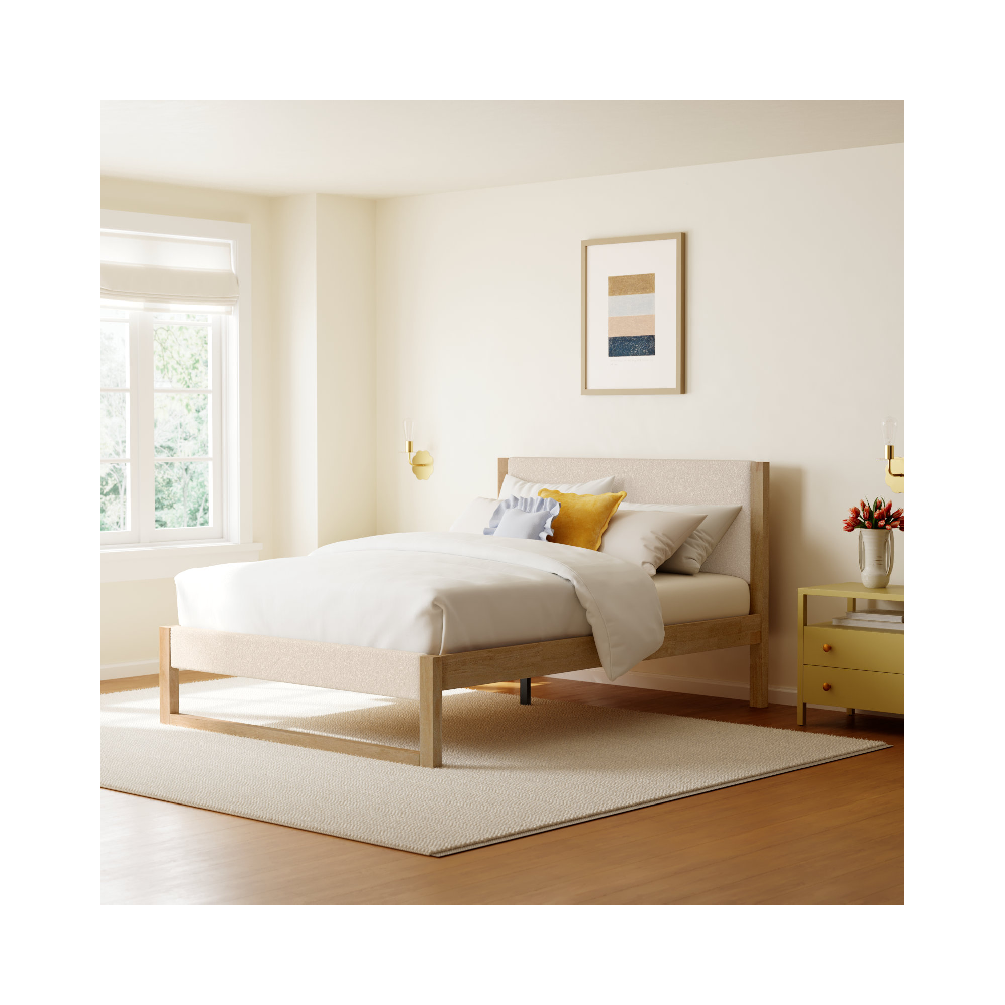 Maura Upholstered Cream Boucle Bed Frame, Queen