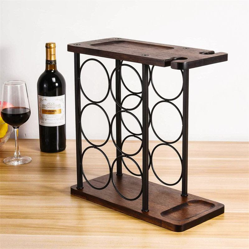 Collierville 6 Bottle Tabletop/Countertop Wine Bottle & Glass Rack in Brown