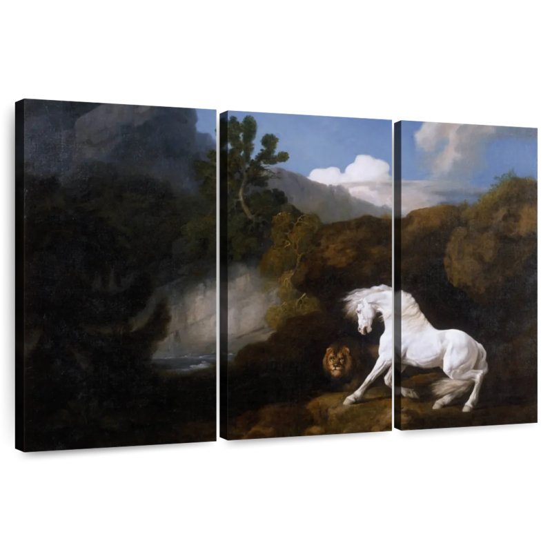 Cheval effrayé par un lion, H 20 po x l 33 po