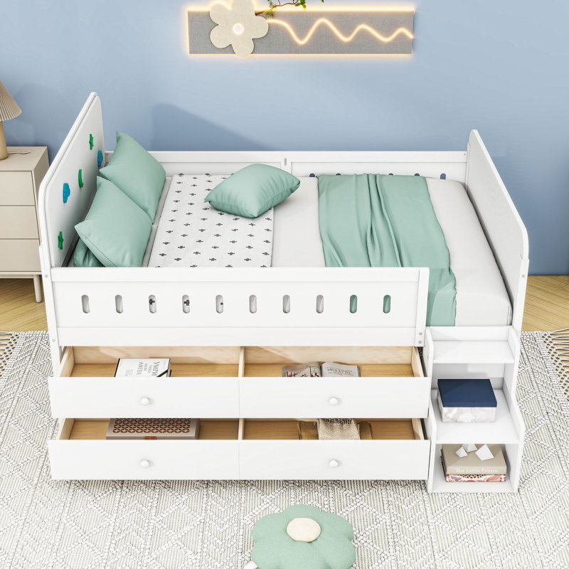 Full-Size Bed With Built-In LED Lighting And Ample Storage Drawers, White