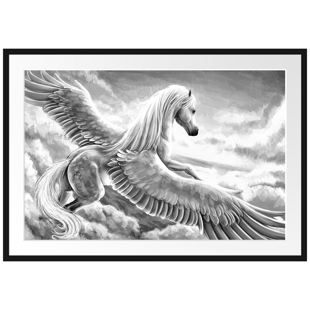 Gerahmtes Poster Pegasus fliegt über den Wolken