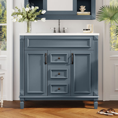 36'' Bathroom Vanity With Top Sink, Modern Bathroom Storage Cabinet With 2 Soft Closing Doors And 2 Drawers, Single Sink Bathroom Vanity
