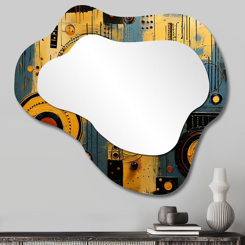Contemporary Circle Ethnic Collage - Irregular African Art Traditional Unique Wall Mirror, 25" x 28"