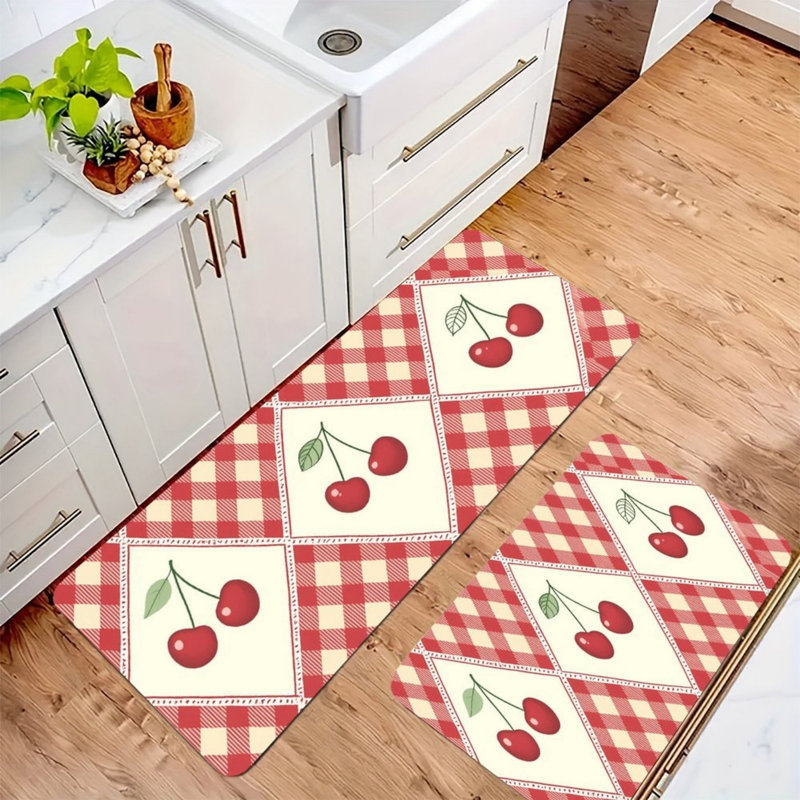 Ensemble de 2 tapis de cuisine Red Cherry Argyle