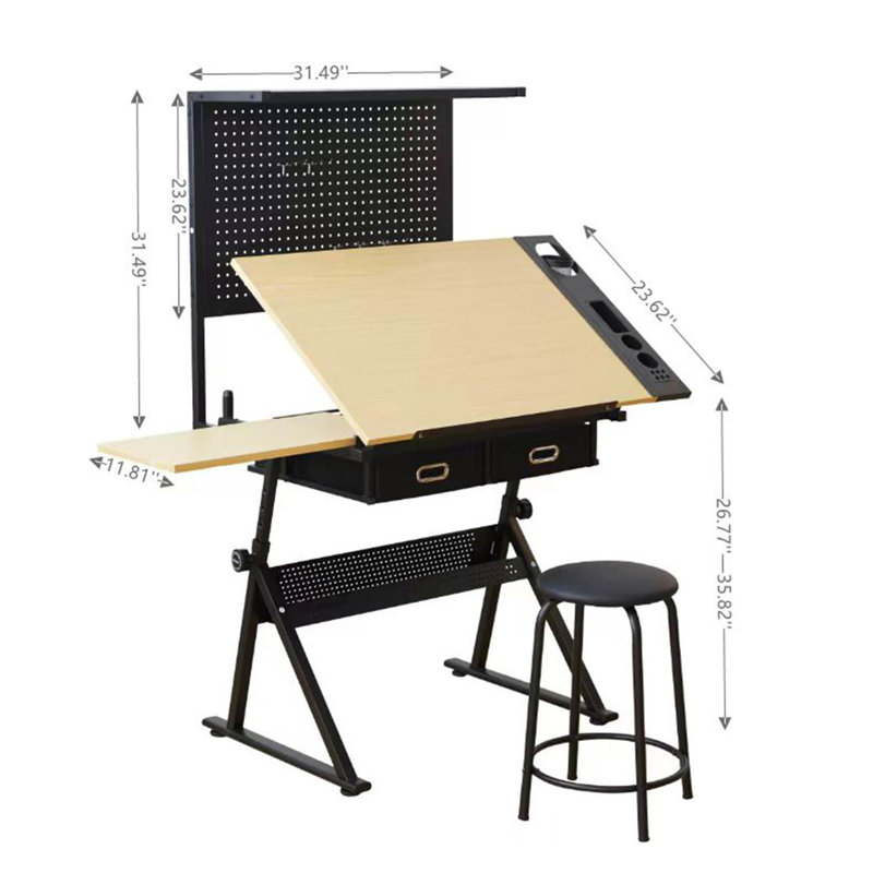drafting table with  Metal perforated board pannel