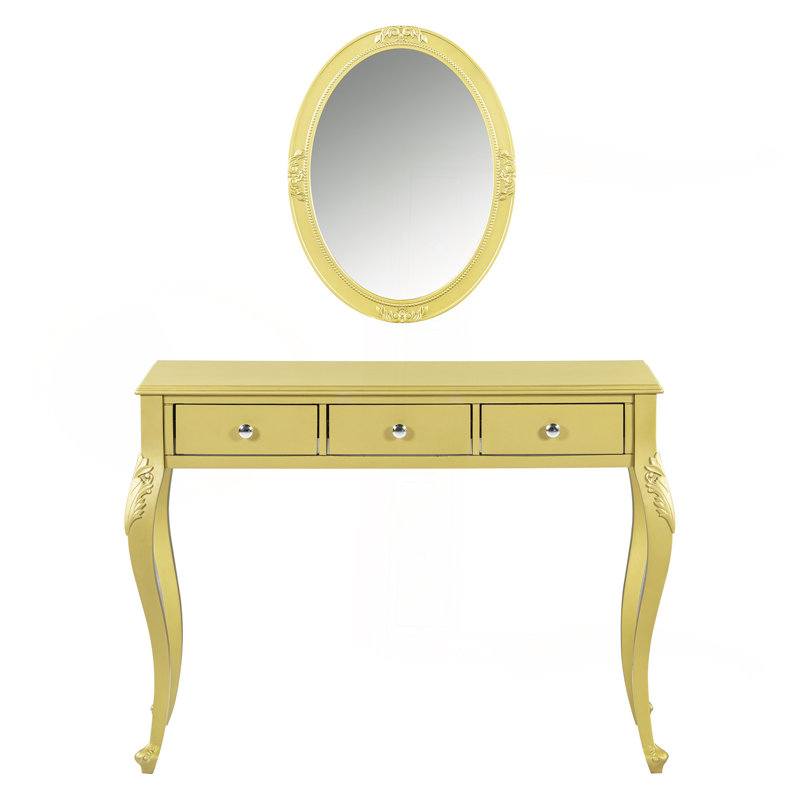Luxury Makeup Vanity Desk With Oval Mirror, 3-Drawer Dressing Table For Jewelry Storage, Elegant Console Table For Entryway, Living Room & Bedroom, Stylish Home Decor,Gold