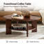 Table basse ronde transitionnelle unique à conception à broches tournées et pieds de dalle de 40 po avec tablette de rangement-1846566060