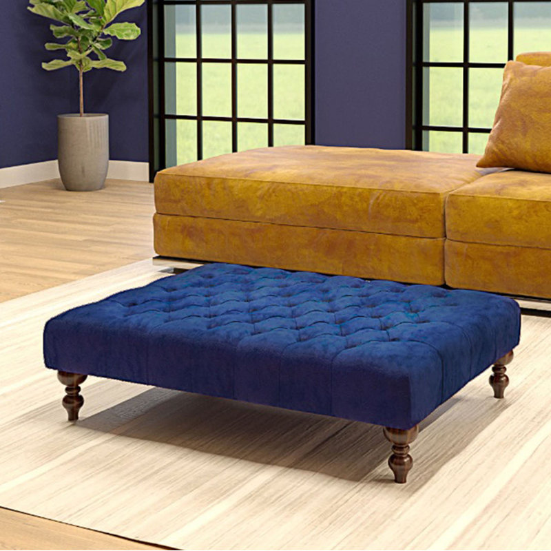 Ainura 80cm Wide Velvet Tufted Rectangle Solid Colour Cocktail Ottoman, Brown/Nut, Navy Blue