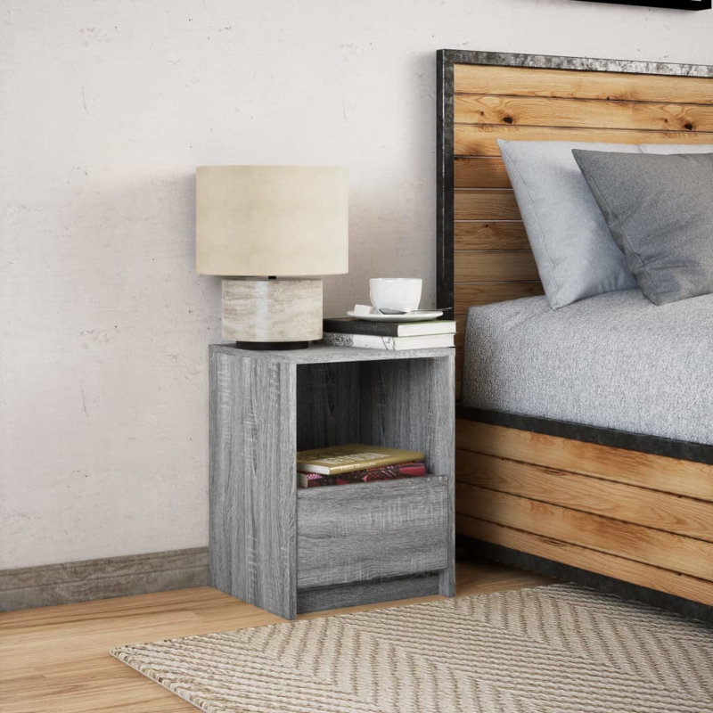Dancho 38cm W Manufactured Wood Bedside Table, 2, Grey Sonoma