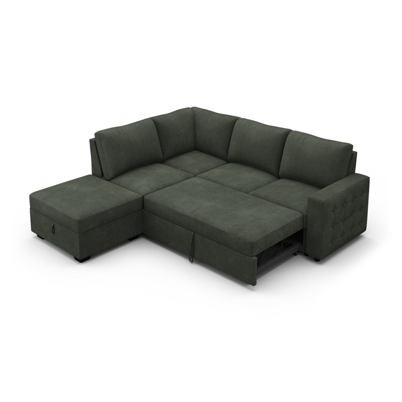 Canapé-lit modulaire en velours côtelé brun L 87 po Brunella, Velours côtelé vert, H 35 po x l 87 po x P 84,2 po