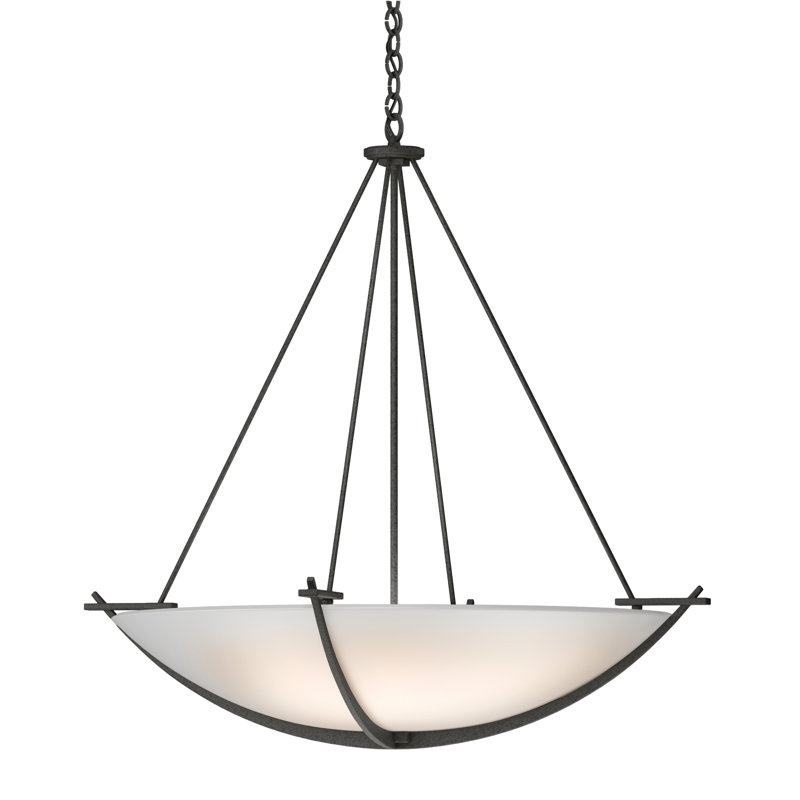 Compass 3 - Light Unique / Statement Bowl Pendant, Opal Glass, Natural Iron