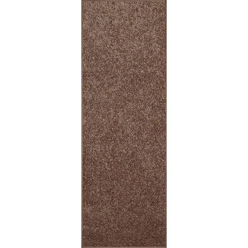 Tapis uni en polyester tissé à la machine en brun, Tapis de couloir 8 pi x 17 pi