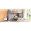 Lit superposé gris avec rangement polyvalent - garde-robe, tiroirs et espace supplémentaire double au-dessus d'un lit simple gris. Garde-robe et pour utilisation. Chambre à coucher. L 97,9 po x l 80 po x H 64,6 po. Bois massif. Roulement robuste-864185878-864185877