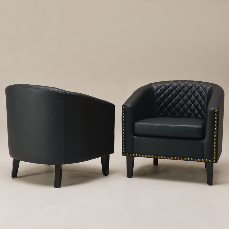 Fauteuil demi-tonneau capitonné 2 pièces Oscar, Similicuir noir
