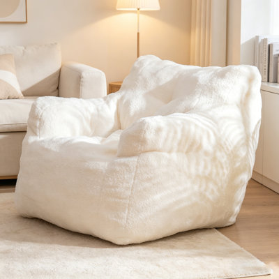 Soft Teddy Fabric Tufted Foam Bean Bag Chair With Ergonomic Backrest, Ideal For Comfort And Style In Any Room