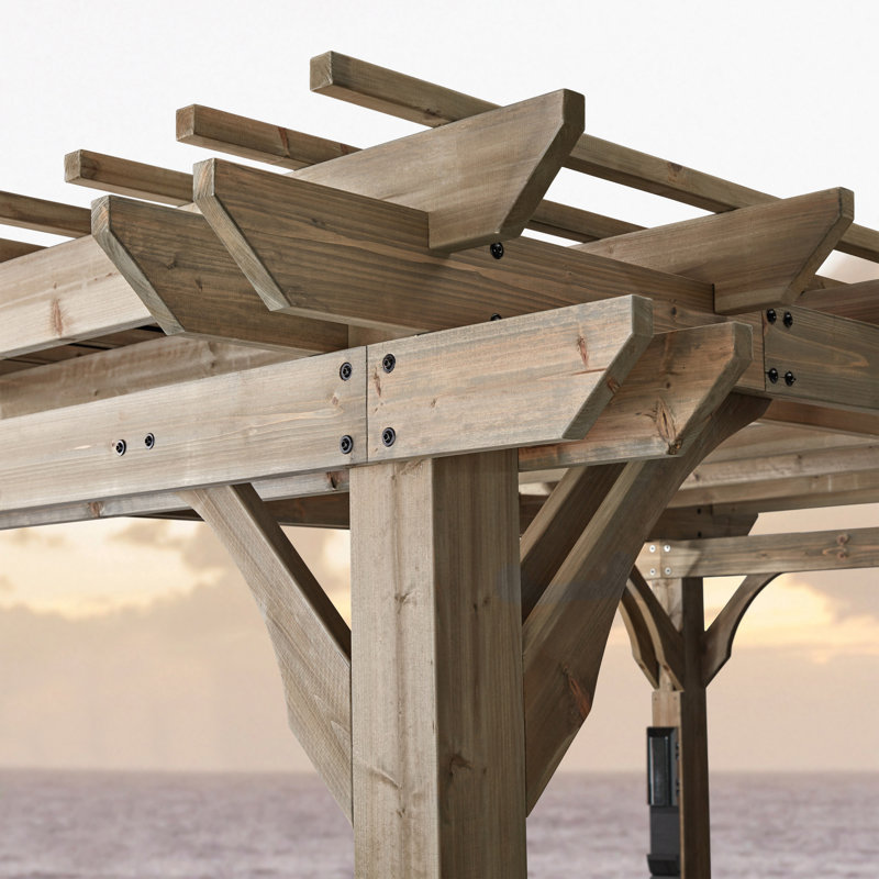 Backyard Discovery Somerville 14' x 10' Cedar Wood Outdoor Patio Pergola Kit with Trellis Roof and PowerPort