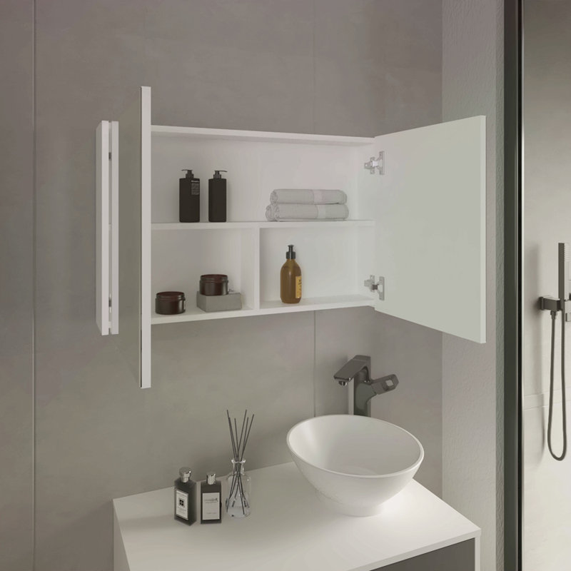 19.7" H X 31.5" W Double Door Mirror Medicine Cabinet, Three Interior Shelves For Bathroom, Kitchen , White