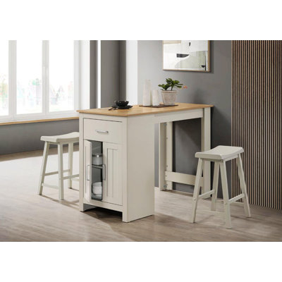 47-Inch Counter Height Dining Table with Cabinet, Drawer, One Table with Two Chairs for Dining Room