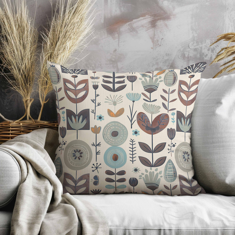 Coussin en suède Baltic Blossoms, Carré 26 po, Bleu / Beige