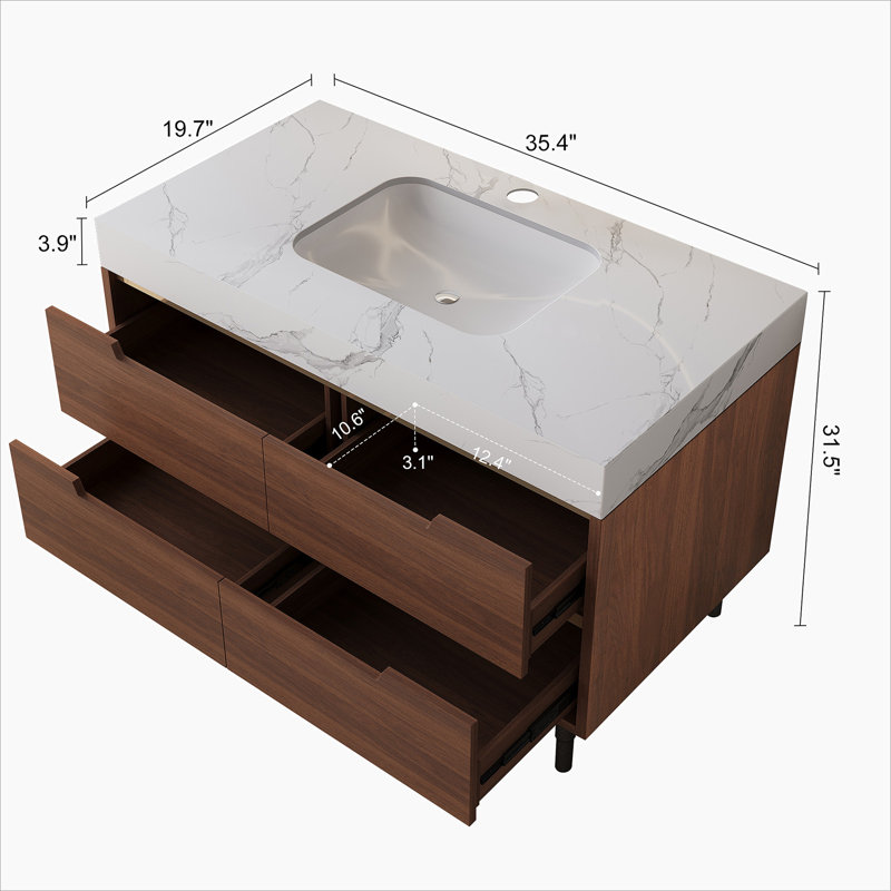 Meuble-lavabo de salle de bain avec lavabo encastré, rangement 4 tiroirs