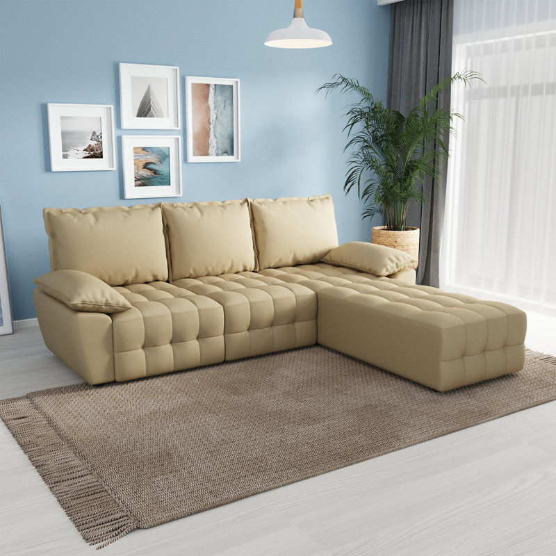 97 inch Modular Sectional Sofa Set, Extra Large L Shaped Couch with Reversible Chaise Modular Convertible Sectional Couch, Couches for Living Room Bedroom Lounge Office, Leather, Mustard Gold
