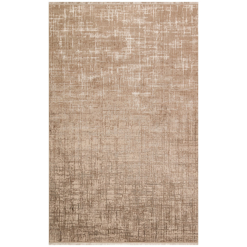 Tapis beige en polyester tissé à la machine Makiver, Rectangle 5 pi 3 po x 7 pi 7 po
