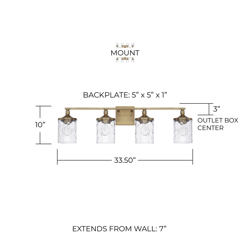 Baldwin 24'' W 3-Light Dimmable Vanity Light, Aged Brass, 4 Lights