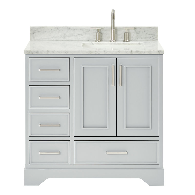 37'' Single Bathroom Vanity with Carrara Marble Top, Gray