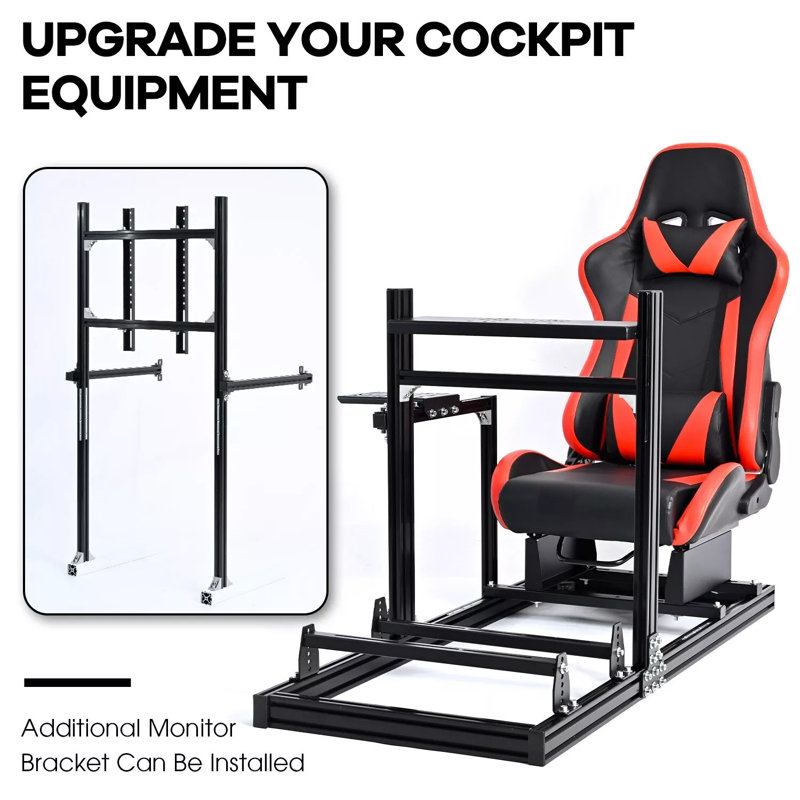 Anman Gt/F1  Introductory Simulation Racing Cockpit 6030 Aluminum Racing Frame, Shift Panel With Additional Sidebar, And More Stable. Fit For Straight Drive Steering Wheel Gpro Csldd T818 , Includes Frame & Seat Only