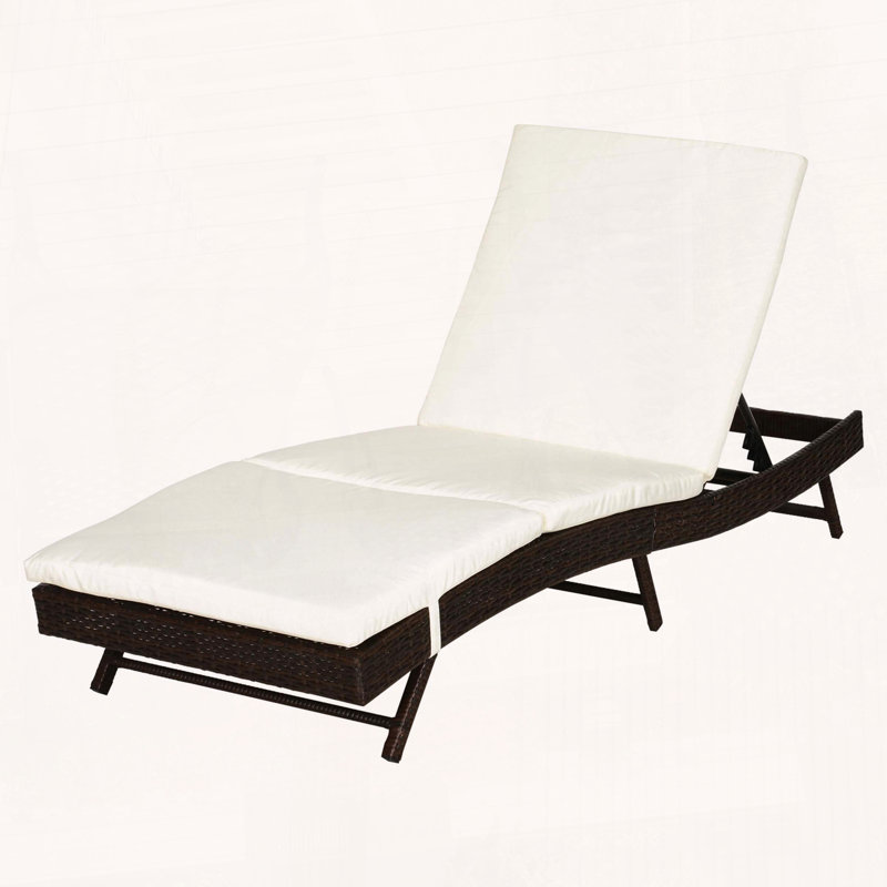 Chaise longue de patio en rotin PE avec 5 positions d'inclinaison et coussin
