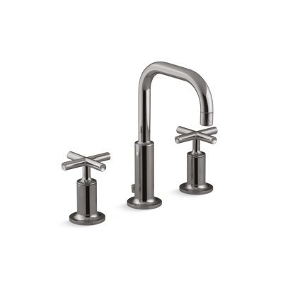 Kohler Purist® Widespread Bathroom Faucet with Pop-Up Drain Assembly, 3-Hole High Arc Cross Handle Bathroom Sink Faucet, 1.2 gpm -  K-14406-3-TT