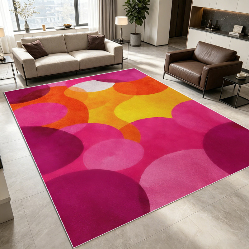 1PC Vibrant Watercolor Overlapping Circle Dot area rugs for Living Room, Soft and Comfortable, All-season, easy-care, machine washable Indoor floor mat, ideal for dining table, bedroom, entryway, home office, Home Decor, Outdoor Decor.