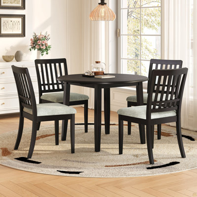 Ensemble de table de salle à manger 5 pièces pour 4 personnes, 1 table de salle à manger pliante en bois + 4 chaises rembourrées, conception compacte pour petits appartements et salles à manger - Noir