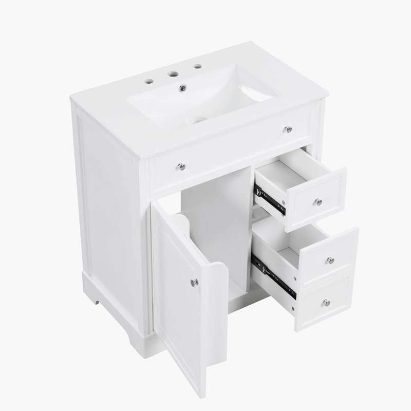 Meuble-lavabo polyvalent avec matériaux de qualité supérieure et rangement spacieux, Blanc