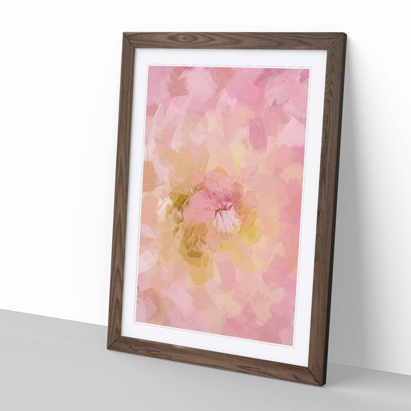 Pink Dahlia Flower Abstract Art - Framed Print, 91cm H x 60cm W x 2cm D, Walnut