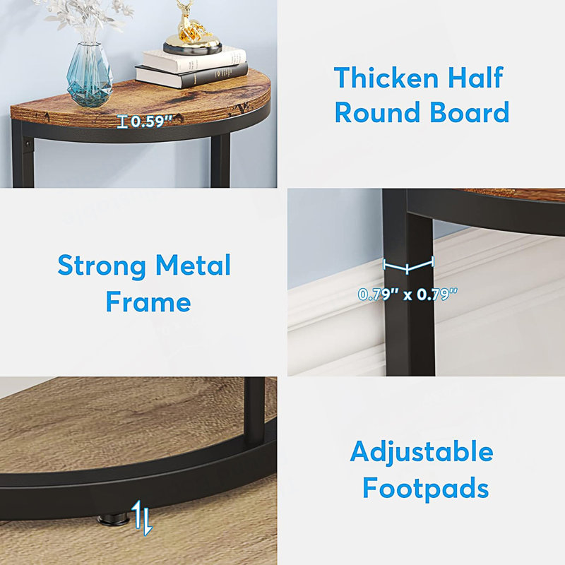 Slim Half Moon 2-Tier Semi-Circle End Table