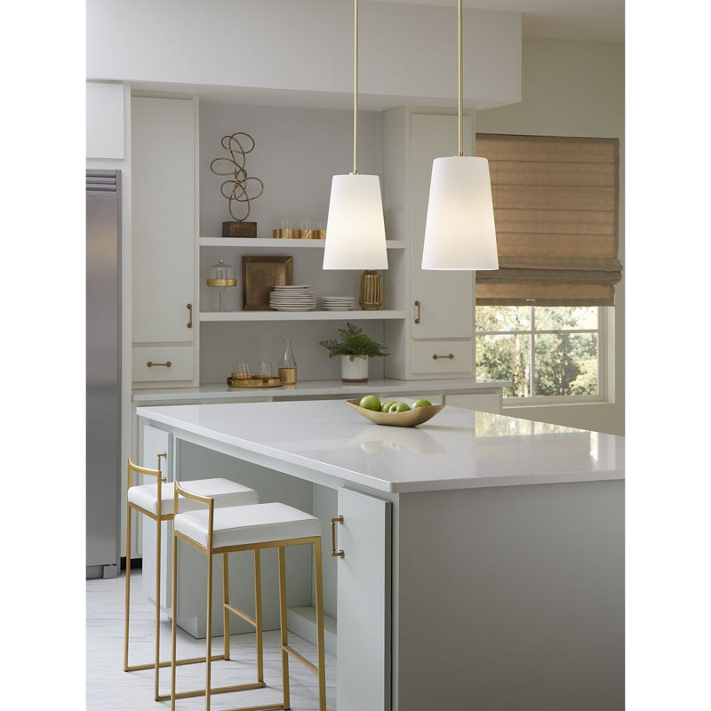 Luminaire suspendu cylindrique à 1 lumière Rozenn, Laiton satiné, H 18,87 po x l 10,5 po x P 10,5 po