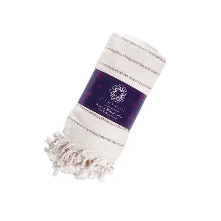 Serviette de bain Kafthan Gocek, Cream Burgundy Stripes