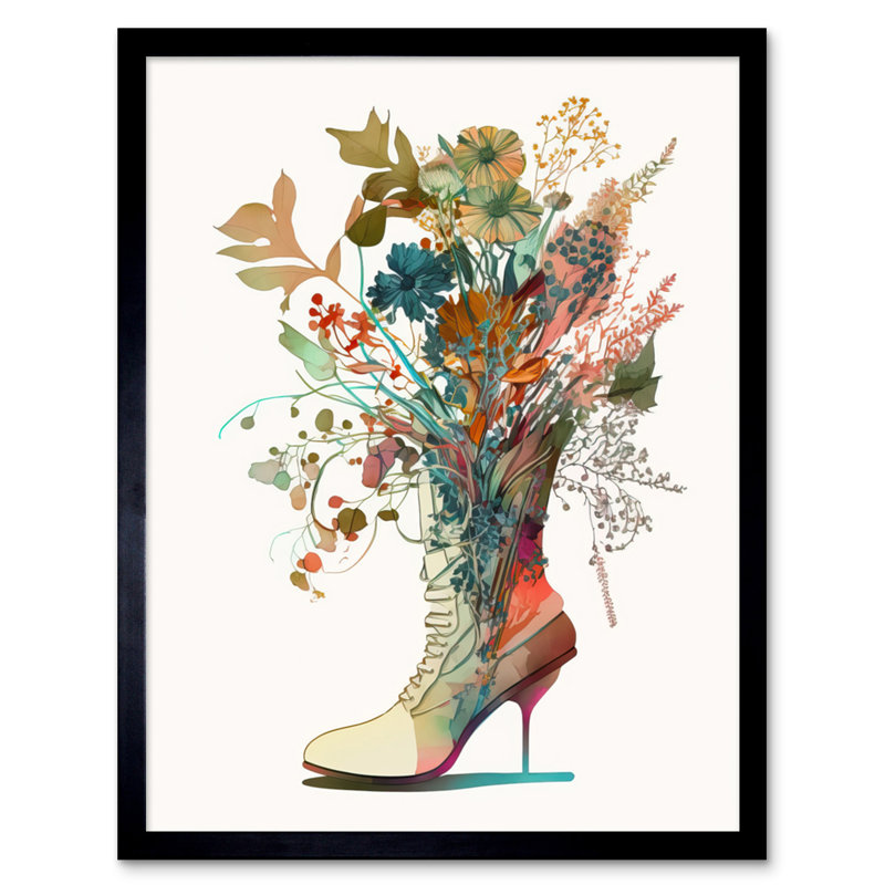 Pearsonville Wildflower Bouquet In A Stiletto Heel Combat Boot - Single Picture Frame Print