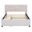 Lit plateforme double tapissier pleine grandeur avec tête de lit à motif brique et lit gigogne simple, tissu en lin-413494116