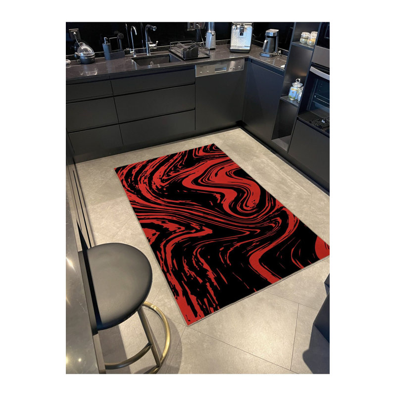 Tapis décoratif moderne à motif abstrait en spirale ondulée à thème, Sous-tapis rectangulaire de 3 pi 3 po x 4 pi 11 po