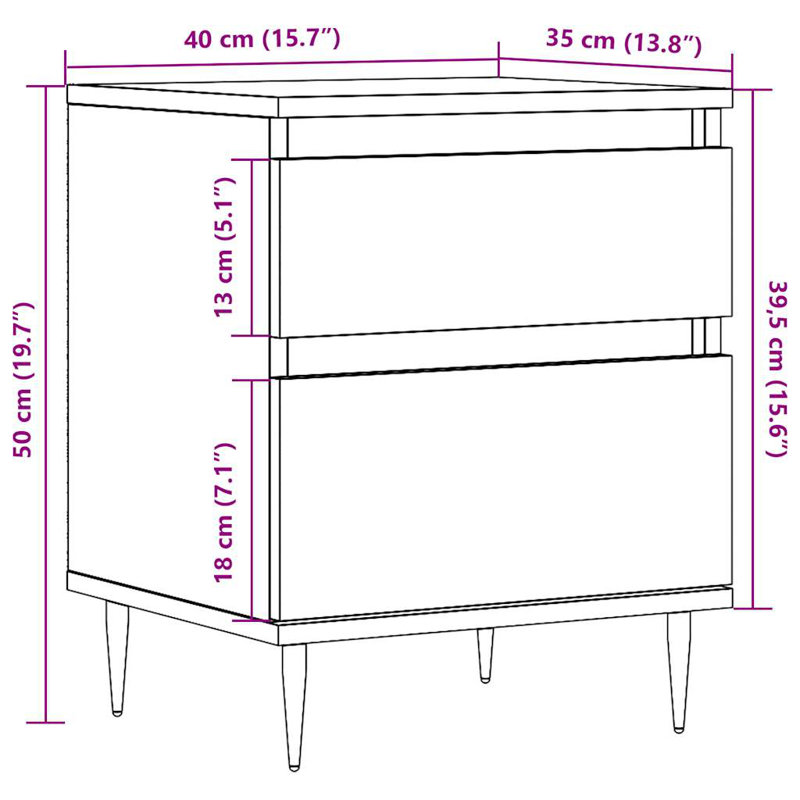 Milay 40cm W Manufactured Wood Bedside Table, Artisan Oak