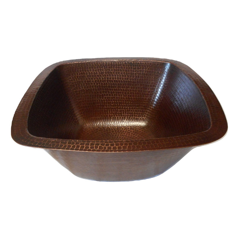 15" Square Copper Kitchen Bar Sink, Brushed Sedona