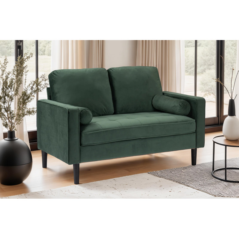 Baity Cushioned Loveseat Sofa, 2, Velvet Bottle Green