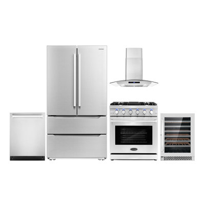 5 Piece Kitchen Package with French Door Refrigerator & 30"" Gas Range -  Cosmo, COS-5PKG-200